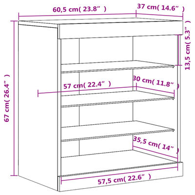 vidaXL Senkki LED-valoilla musta 60,5x37x67 cm