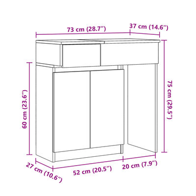 VidaXL Peilipöytä LED-valoilla betoninharmaa 115x37x110,5 cm