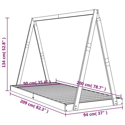 vidaXL Lasten sängynrunko valkoinen 90x200 cm täysi mänty