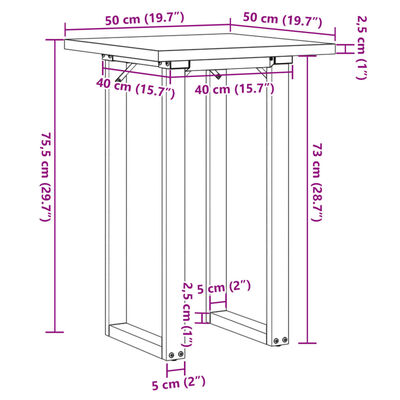 vidaXL Ruokapöytä O-runko 50x50x75,5 cm täysi mänty ja valurauta