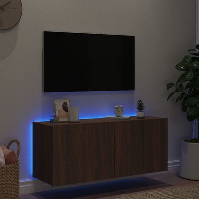 vidaXL TV-seinäkaappi LED-valoilla ruskea tammi 100x35x41 cm