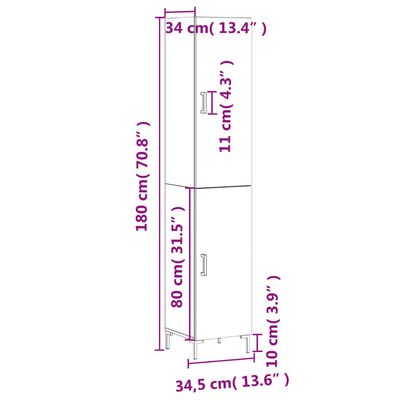 vidaXL Kaappi harmaa Sonoma 34,5x34x180 cm tekninen puu