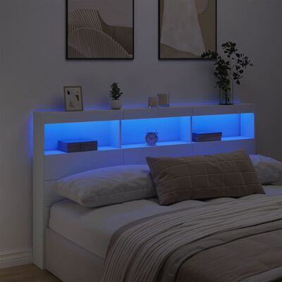 vidaXL Sängynpäätykaappi LED-valoilla valkoinen 180x17x102 cm