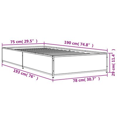 vidaXL Sängynrunko Sonoma-tammi 75x190 cm tekninen puu ja metalli