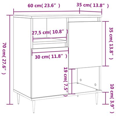 vidaXL Senkki betoninharmaa 60x35x70 cm tekninen puu