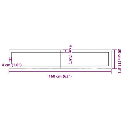 vidaXL Kylpyhuoneen työtaso 160x30x(2-6) cm käsittelemätön täysi puu