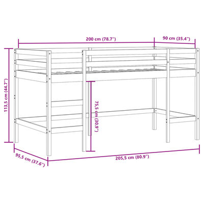 vidaXL Lasten parvisänky verhoilla pinkki 90x200 cm täysi mänty