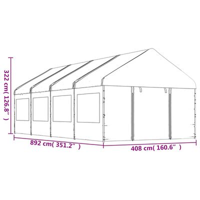 vidaXL Huvimaja katolla valkoinen 8,92x4,08x3,22 m polyeteeni