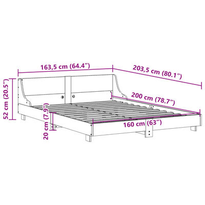 vidaXL Sängynrunko ilman patjaa vahanruskea 160x200 cm täysi mänty