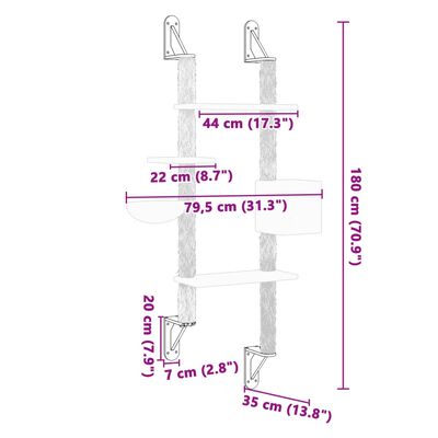 vidaXL Kissan raapimispuu seinälle kerma 180 cm