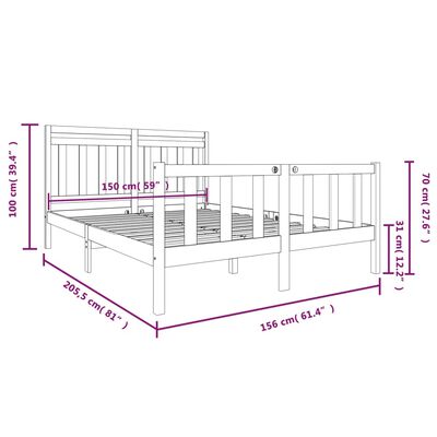 vidaXL Sängynrunko harmaa 150x200 cm King Size täysi puu