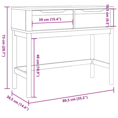 vidaXL Konsolipöytä FLORO valkoinen 89,5x36,5x73 cm täysi mänty