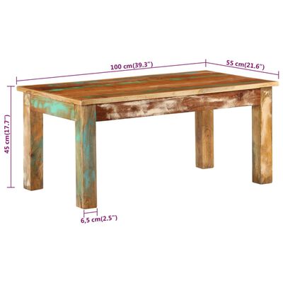 vidaXL Sohvapöytä 100x55x45 cm täysi kierrätetty puu