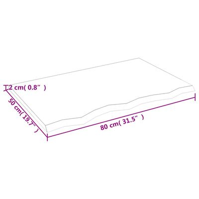 vidaXL Kylpyhuoneen työtaso 80x50x2 cm käsittelemätön täysi puu