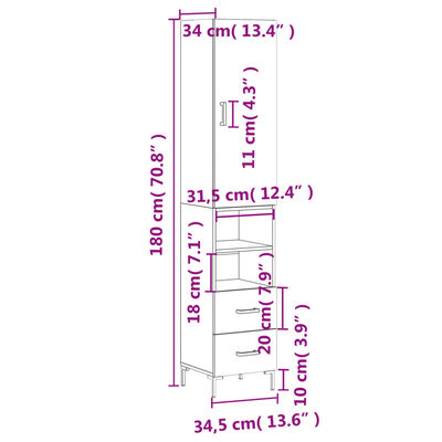 vidaXL Kaappi harmaa Sonoma 34,5x34x180 cm tekninen puu