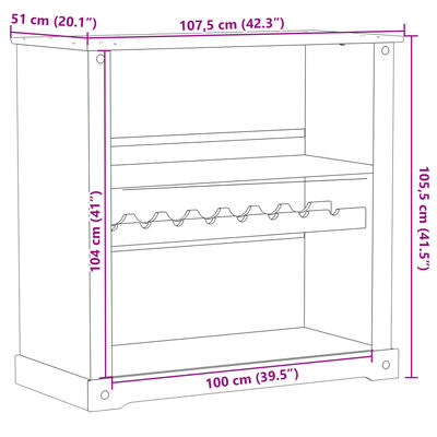 vidaXL Viinikaappi Corona 107,5x51x105,5 cm täysi mänty