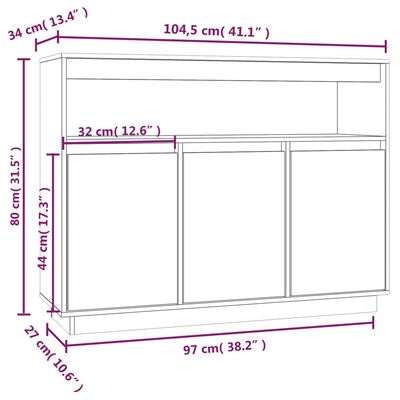 vidaXL Senkki musta 104,5x34x80 cm täysi mänty