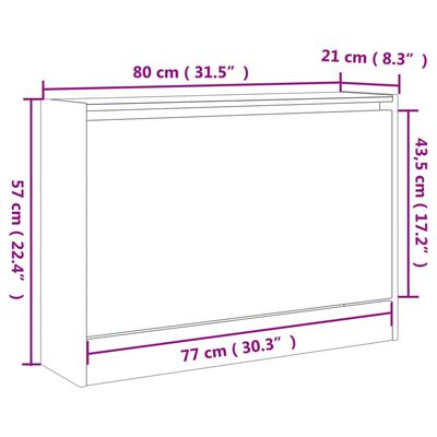 vidaXL Kenkäkaappi harmaa Sonoma 80x21x57 cm tekninen puu