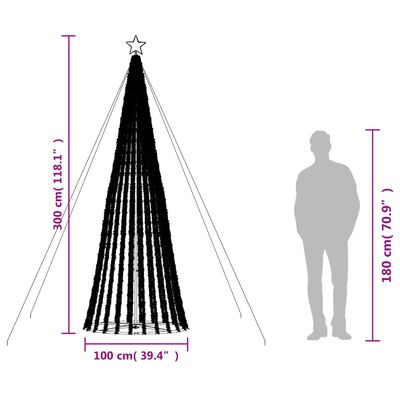 vidaXL Joulukuusi kartio 688 värikästä LED-valoa 300 cm