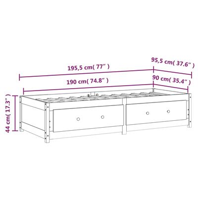 vidaXL Sohvasänky hunajanruskea 90x190 cm Single täysi mänty