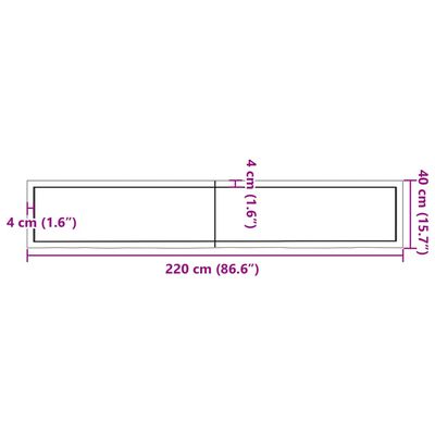 vidaXL Pöytälevy tummanruskea 220x40x(2-6) cm käsitelty täystammi