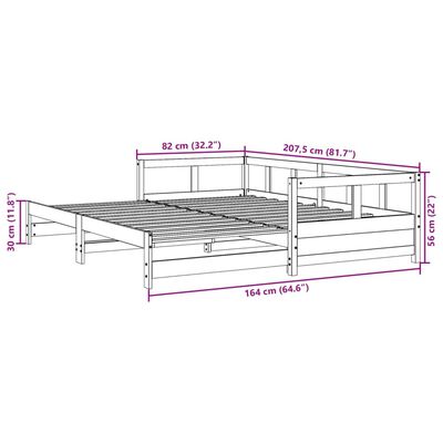 vidaXL Vuodesohva ilman patjaa vahanruskea 80x200 cm täysi mänty