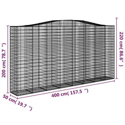 vidaXL Kaareva kivikori 400x50x200/220 cm galvanoitu rauta