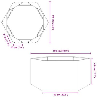 vidaXL Puutarhakukkalaatikko musta kuusikulmainen 104x90x45 cm teräs