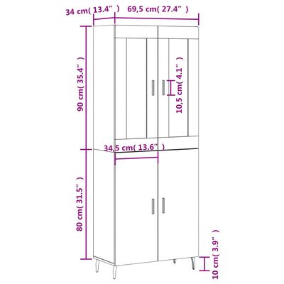 vidaXL Kaappi musta 69,5x34x180 cm tekninen puu