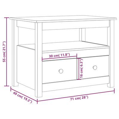 vidaXL Sohvapöytä musta 71x49x55 cm täysi mänty