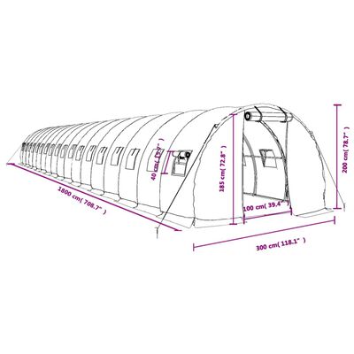 vidaXL Kasvihuone teräsrungolla valkoinen 54 m² 18x3x2 m