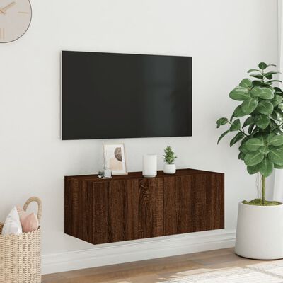 vidaXL TV-seinäkaappi LED-valoilla ruskea tammi 80x35x31 cm