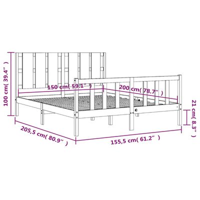 vidaXL Sängynrunko päädyllä valkoinen King Size täysi puu