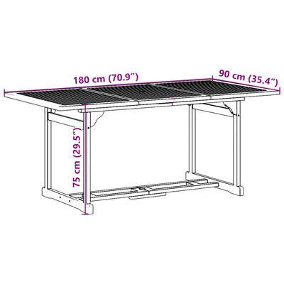 vidaXL 9-osainen Puutarharuokailuryhmä 180x90x75 cm täysi akaasiapuu