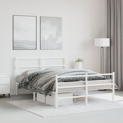 vidaXL Metallinen sängynrunko päädyillä valkoinen 140x190 cm