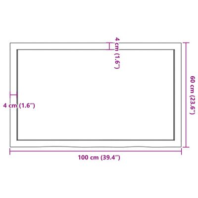 vidaXL Kylpyhuoneen työtaso v.ruskea 100x60x(2-4)cm käsitelty täyspuu