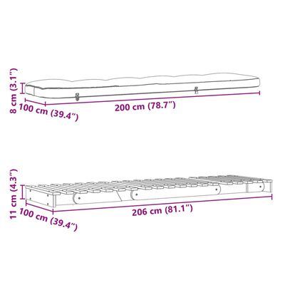 vidaXL Futon vuodesohva patjalla 100x206x11 cm täysi douglaskuusi