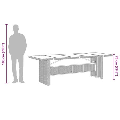 vidaXL Puutarhapöytä lasipöytälevy musta 240x90x75 cm polyrottinki