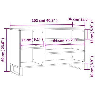 vidaXL Kenkäkaappi ruskea tammi 102x36x60 cm tekninen puu