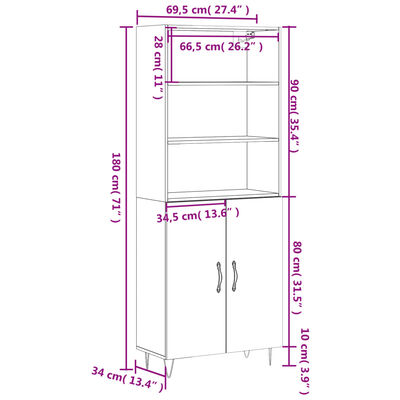 vidaXL Kaappi ruskea tammi 69,5x34x180 cm tekninen puu