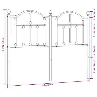 vidaXL Metallinen sängynpääty valkoinen 120 cm