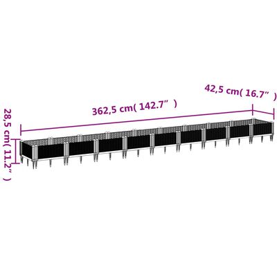 vidaXL Kukkalaatikko jalkatapeilla vaaleanharmaa 362,5x42,5x28,5 cm PP