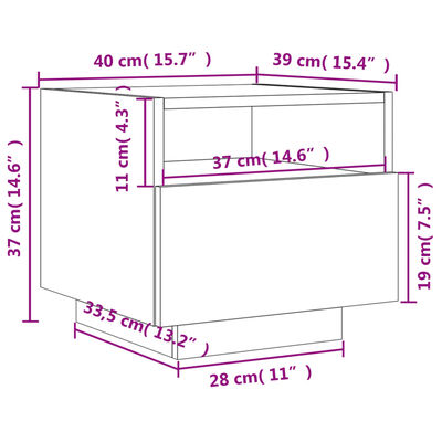 vidaXL Yöpöytä LED-valoilla valkoinen 40x39x37 cm