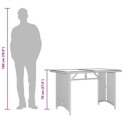 vidaXL Puutarhapöytä lasipöytälevy ruskea 110x68x70 cm polyrottinki