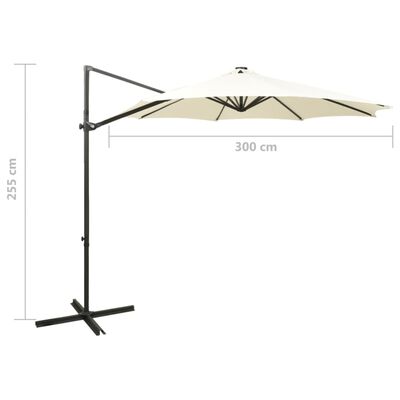 vidaXL Aurinkovarjo cantilever tolpalla ja LED-valoilla 300 cm hiekka