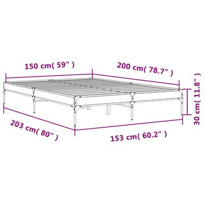 vidaXL Sängynrunko Sonoma-tammi 150x200 cm tekninen puu ja metalli