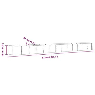 vidaXL Korotettu kukkalaatikko jauhemaalattu teräs 512x80x36 cm harmaa