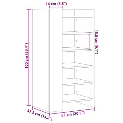 vidaXL Kenkäkaappi ruskea tammi 52x37,5x100 cm tekninen puu