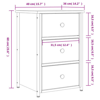 vidaXL Yöpöydät 2 kpl musta 40x36x60 cm tekninen puu