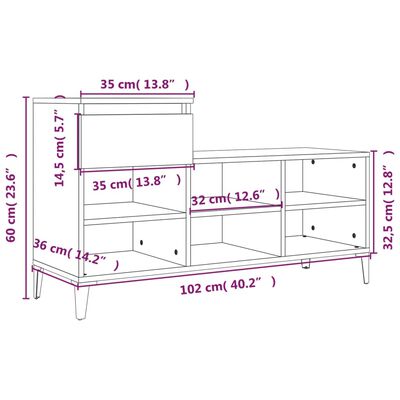 vidaXL Kenkäkaappi savutammi 102x36x60 cm tekninen puu